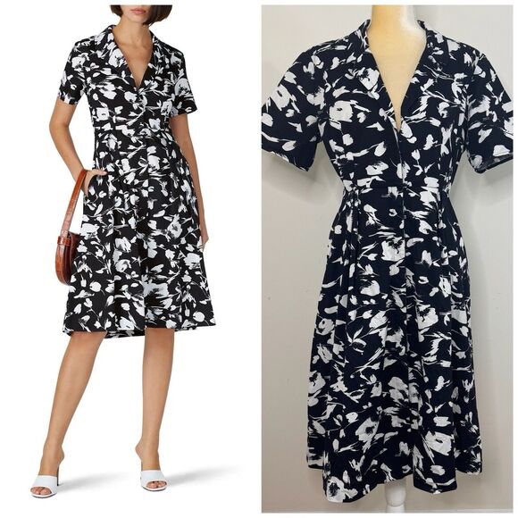 Jason Wu Dresses & Skirts - Jason Wu Collective Floral Collard Midi Dress Size 12 Black & White Pockets